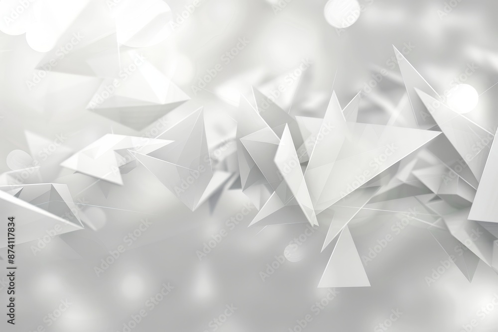 Poster a cartoony 3d rendering of chaotic low polygonal shapes. a flying pyramid in an empty space with bok