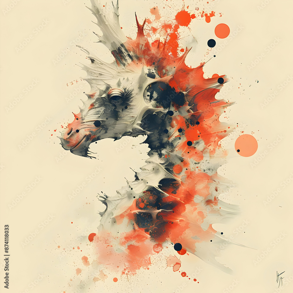 Poster abstract seahorse illustration with watercolor splashes