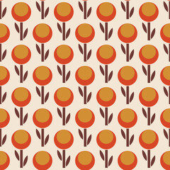Seamless floral pattern. Abstract flowers. Geometric design in vintage retro style of the 60s-70s. For printing on fabric, wallpaper, gift paper. Vector