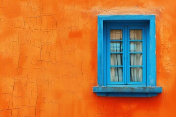 Obraz premium Colorful Window on Textured Orange Wall