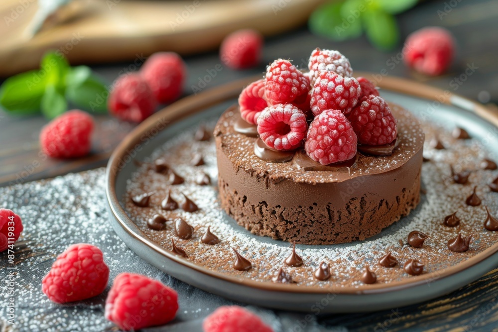 Sticker Chocolate mousse cake with raspberries