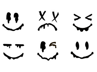 Set of smiling mouths on white background. Face doodle art style. Melted smile faces set. Urban graffiti style design