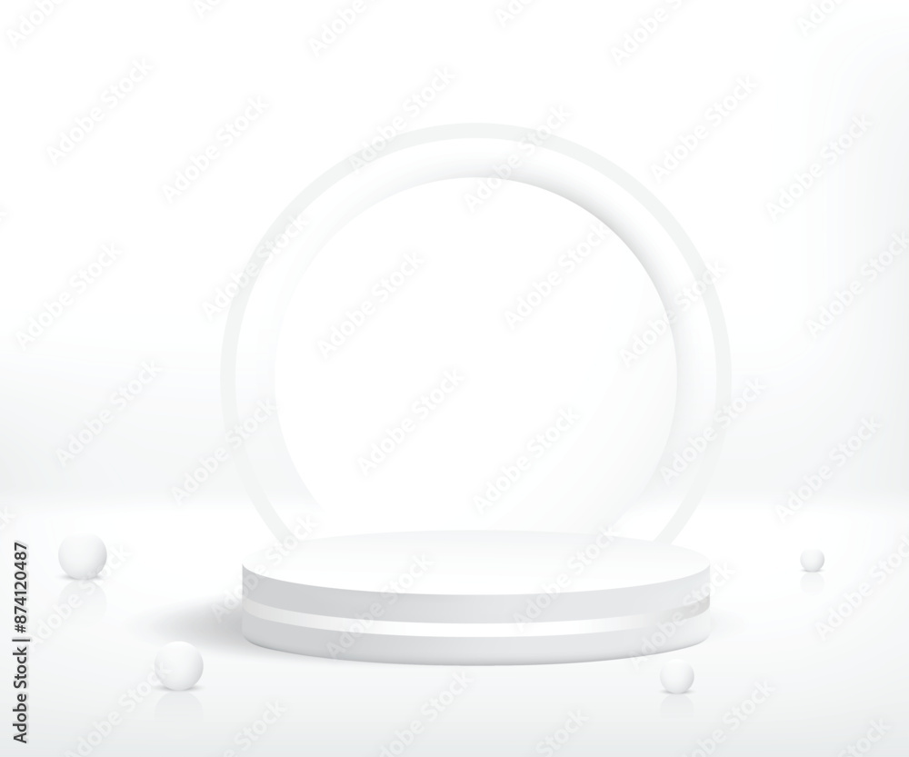 Poster product presentation showcases white color. white color product showcase design with a circle shape 