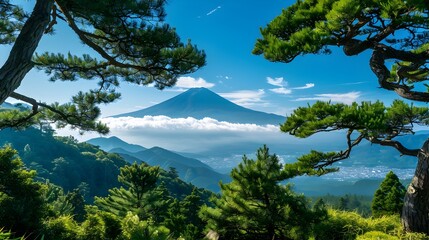 HyperDetailed Frame Fujisan Overlooking the Scenic Miho no Matsubara Pine Trees