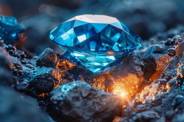 Stunning Blue Diamond on Fiery Rocks