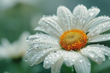 Daisy Flower with Dew Drops Close-Up