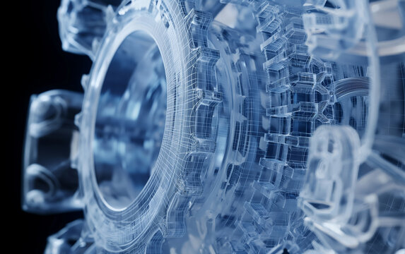 Futuristic 3D Wireframe Gear Visualization in SolidWorks Design File