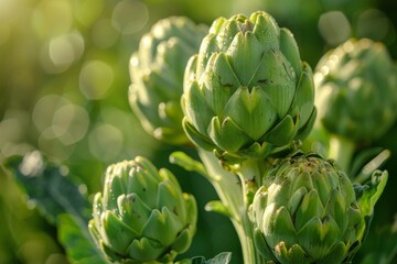 Fototapeta premium Fresh Green Artichokes in Sunlight