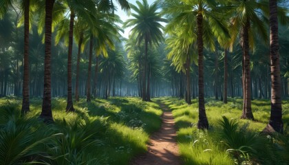 Obraz premium Path Through Lush Palm Tree Forest.