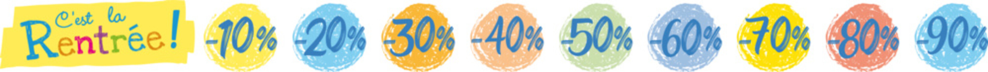 Promotions rentrée scolaire au surligneur fluo, étiquettes de prix rentrée des classes