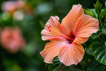 Beautiful Peach Hibiscus Flower in Full Bloom