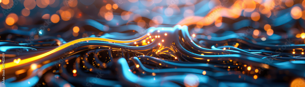 Poster abstract digital art glowing data streams, a futuristic digital lamp, illuminated by bright data, re