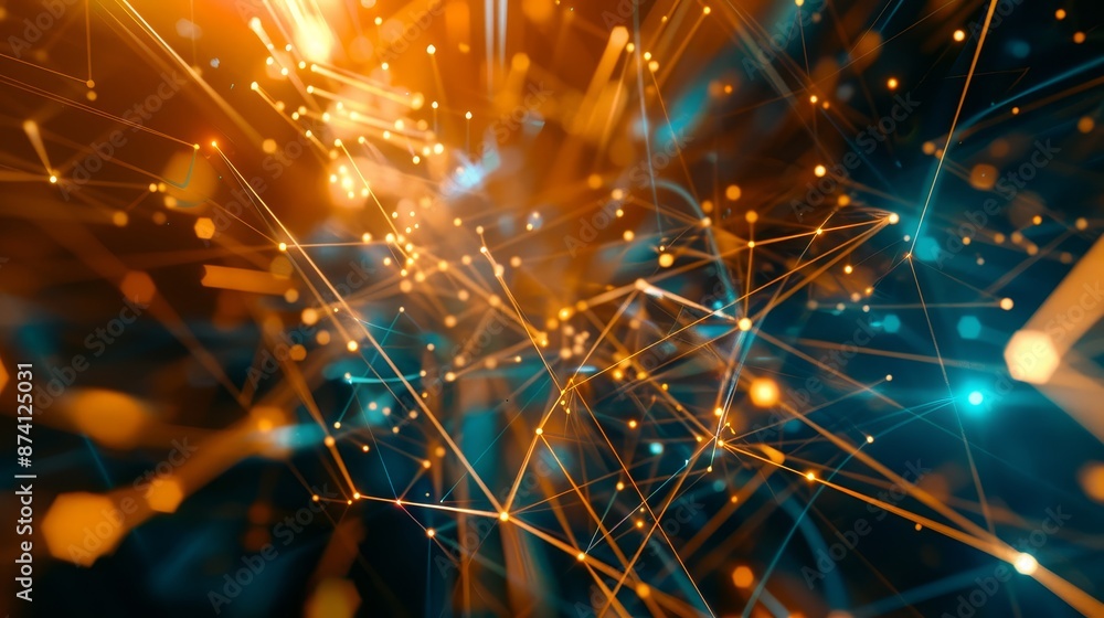 Poster abstract digital network - a 3d abstract of a network with glowing lines and points, representing co