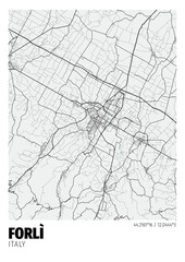 Obraz premium Forlì City, Italy Map - Poster Maps White Modern Wall Art Home Decor Ready to Printable 