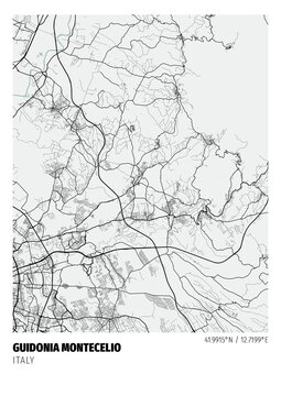 Guidonia Montecelio City, Italy Map - Poster Maps White Modern Wall Art Home Decor Ready to Printable
