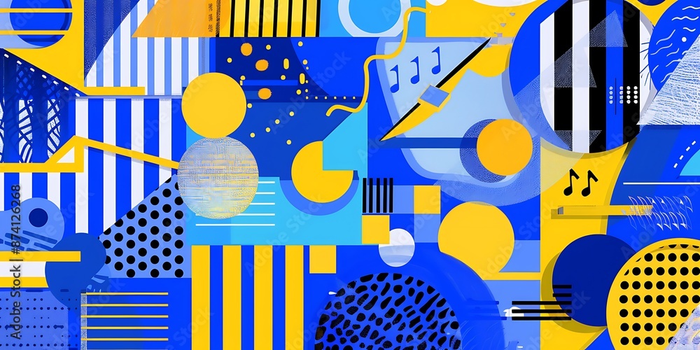 Poster a retro poster with bold geometric shapes and contrasting colors, such as circles, squares and lines