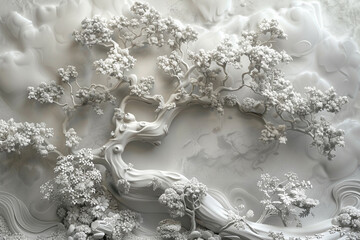3D relief Trees wallpaper with intricate details and elegant design and Mural wallpaper.