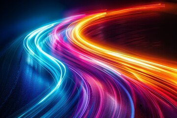 Neon Light Trails in Motion at Night