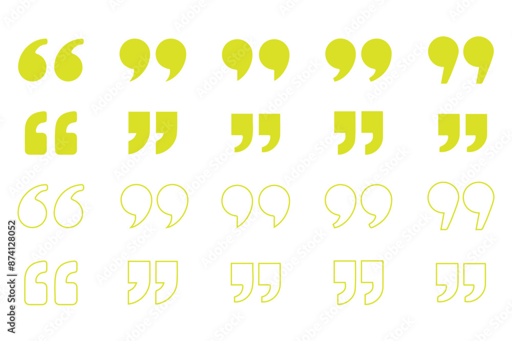 Wall mural quotes, quotation marks colorful isolated vector icon set.
