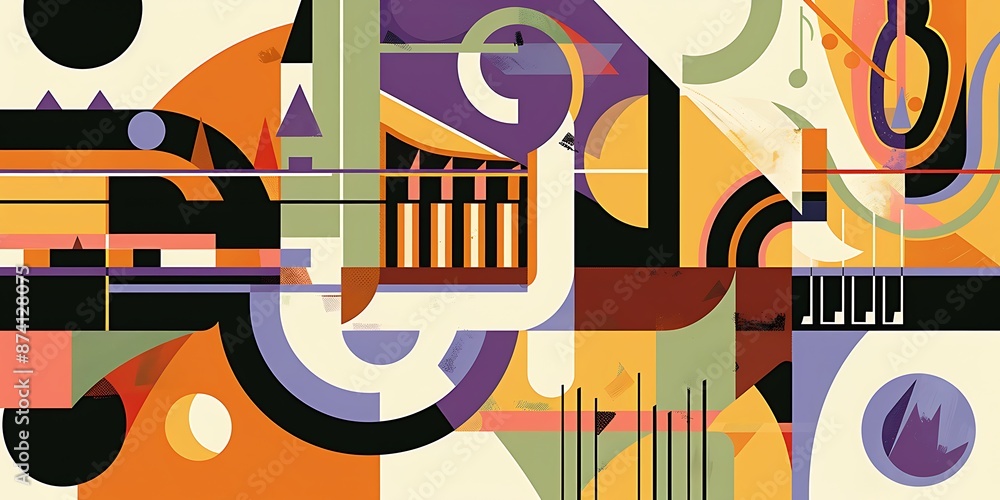 Poster a retro poster with bold geometric shapes and contrasting colors, such as circles, squares and lines