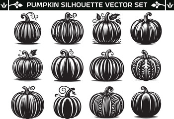 Pumpkin silhouette vector illustration set