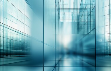 Obraz premium Sky Blue Hue Minimalistic Glass block space in a Modern Atmosphere, future smart office, business concept, Graphic Resources, Wallpapers, Brochure, Websites, banner design, Advertising, background