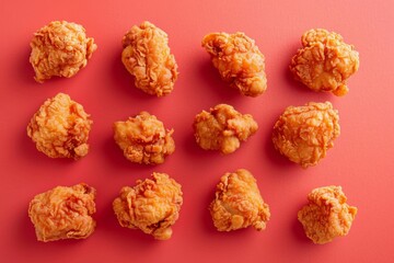Fried Chicken Nuggets on Red Background
