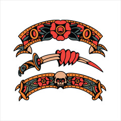 sword and ribbon tattoo vector design