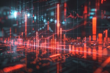 Futuristic 3d rendering of stock market graphs for financial growth concept on a digital interface