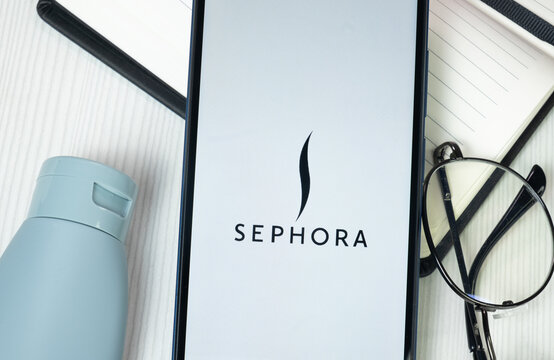 New York, USA - 30 June 2024: Sephora Logo on Phone Screen, Company Icon