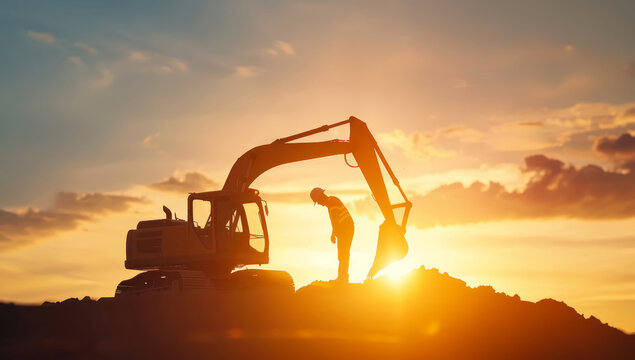 A man is standing next to a large construction machine by AI generated image