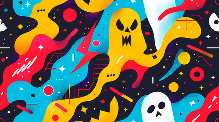 Fototapeta premium Abstract Bright Geometric shapes in the style of Halloween. Colorful Seamless tile. Endless and repeat print.