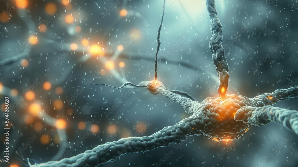 Poster neuron cell network, abstract neuroscience image - a detailed illustration of a neuron cell network,