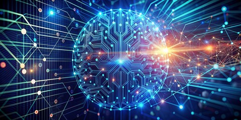 Fototapeta premium Abstract AI Neural Pathway Waves Illustration Info Big Business Texture | Digital Technology | Tech | Innovation | Science | Futuristic