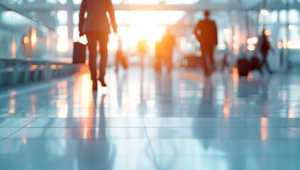 A busy airport with people walking and carrying luggage by AI generated image