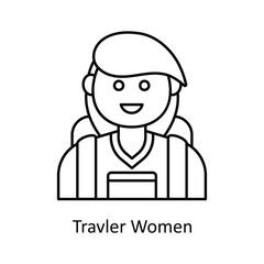 Traveller Woman vector outline Design illustration. Symbol on White background EPS 10 File 