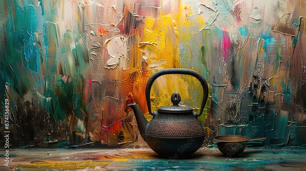 Poster teapot on background of color table