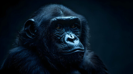 Chimpanzee Portrait in Dark Background - Realistic Photo