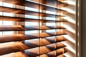 A stunning close-up photograph of wooden blinds