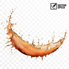 Realistic transparent isolated vector splash of tea, coffee, Cola or whiskey with drops, a splash in the form of a circle