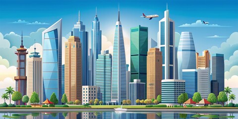 Downtown cityscape featuring a financial district and skyscrapers, ideal for urban travel and tourism photography (keywords: cityscape, skyline, architecture, buildings, urban)