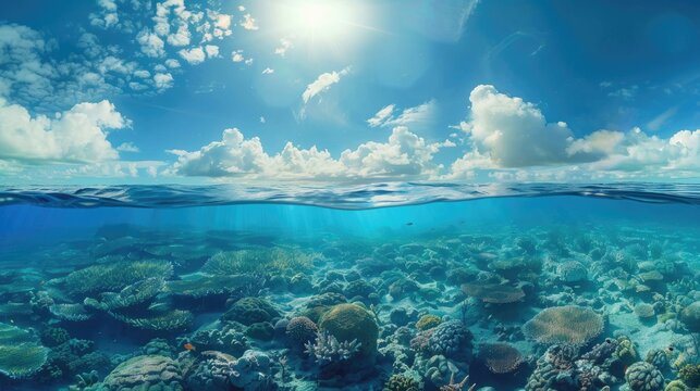 Blue ocean and eco friendly technology idea Wide angle visuals for banners or ads