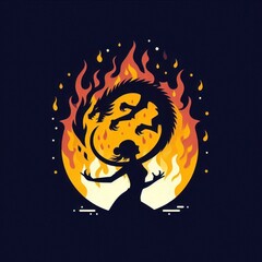 Fototapeta premium Imagining Wonders: Person, Dragon, and Fire Clouds