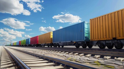Fototapeta premium A freight train loaded with shipping containers.