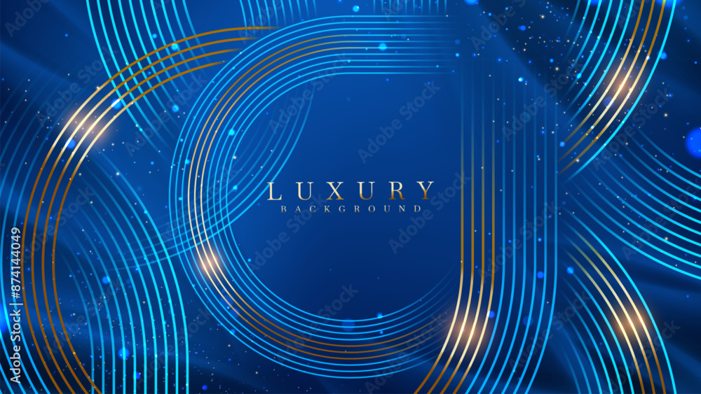 Wall mural sweeping blue light streams curve gracefully on a dark background, dotted with glimmering particles 