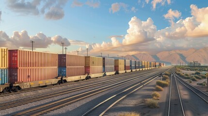 Fototapeta premium A freight train loaded with shipping containers.