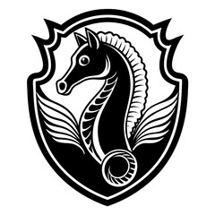 seahorse with horse head logo for swimming school