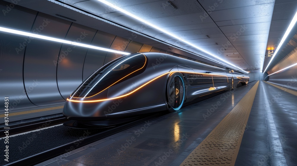 Poster a futuristic hyperloop pod in a sleek tunnel