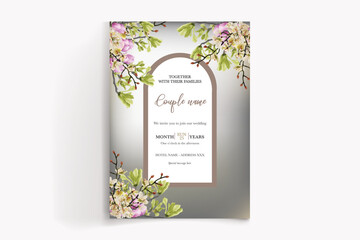 WEDDING INVITATION FRAME WITH FLOWER DECORATIONS WITH FRESH LEAVES