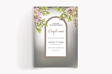 WEDDING INVITATION FRAME WITH FLOWER DECORATIONS WITH FRESH LEAVES